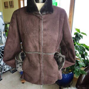 25070  Beautiful Suede Boston Harbour Jacket With Full Faux Fur Lining! Brown M